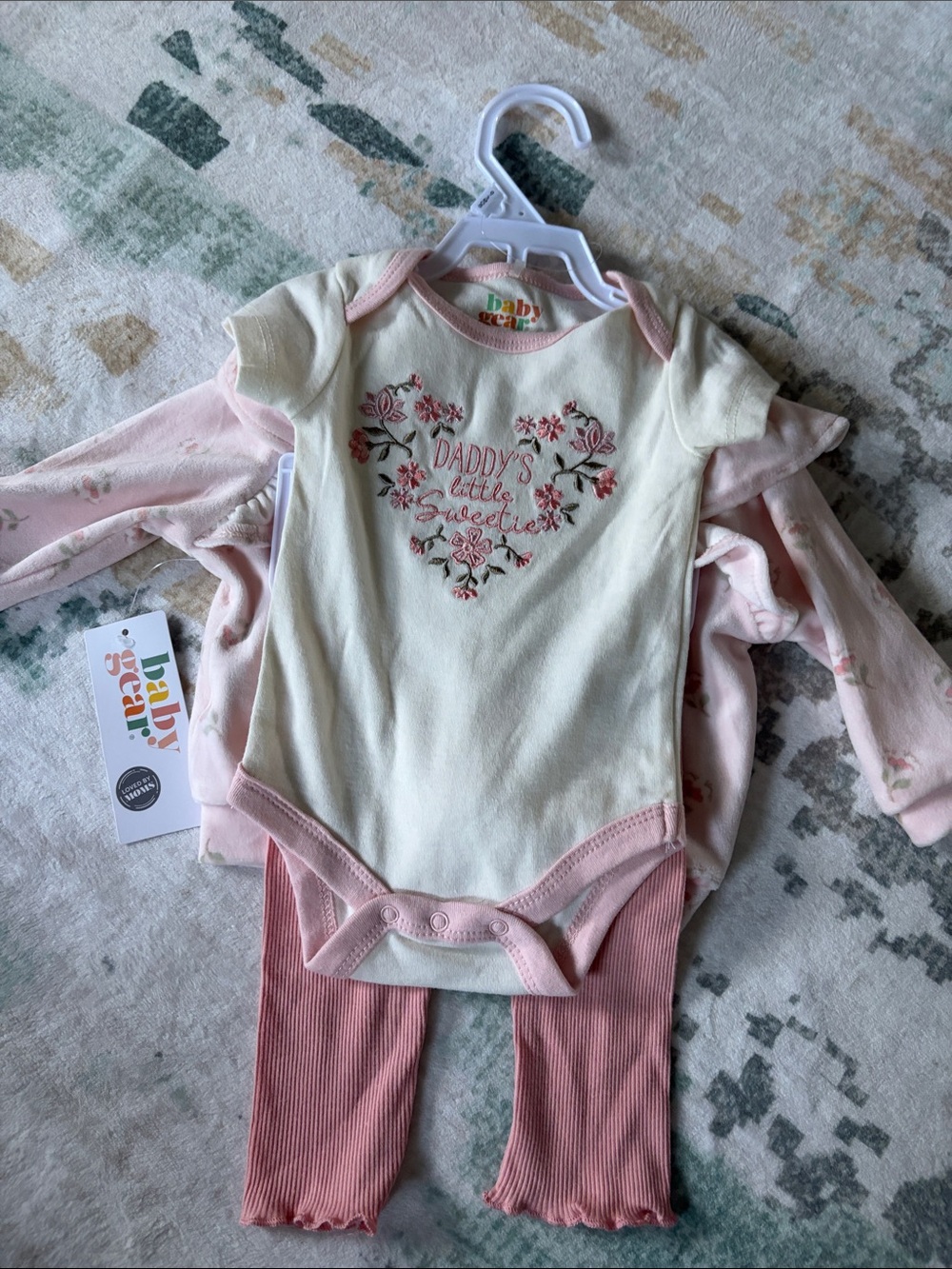 Baby Gear Cream & Pink 'Daddy's Little Sweetie' Bodysuit Set